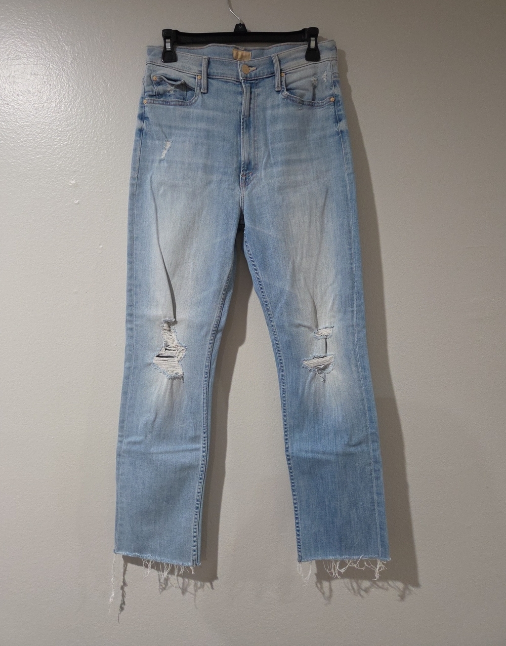 MOTHER Light Blue Distressed Ankle Straight Jeans